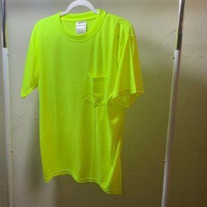 ML Kishigo Men's Neon Safety Yellow Microfiber Chest Pocket T-shirt M NIB